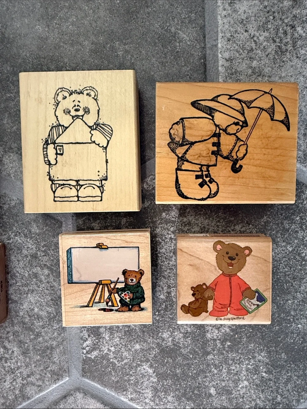 Cats and Bears Wooden Rubber Stamp 8 Stamp Set -All Night Media, Rubber Stampede